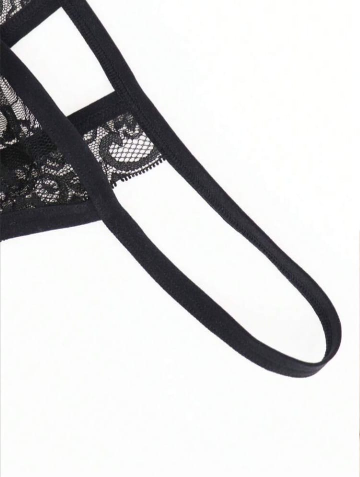 FANDY Fashionable Alluring Breathable Black Lace Trim High-Cut Backless mens sexy underwear